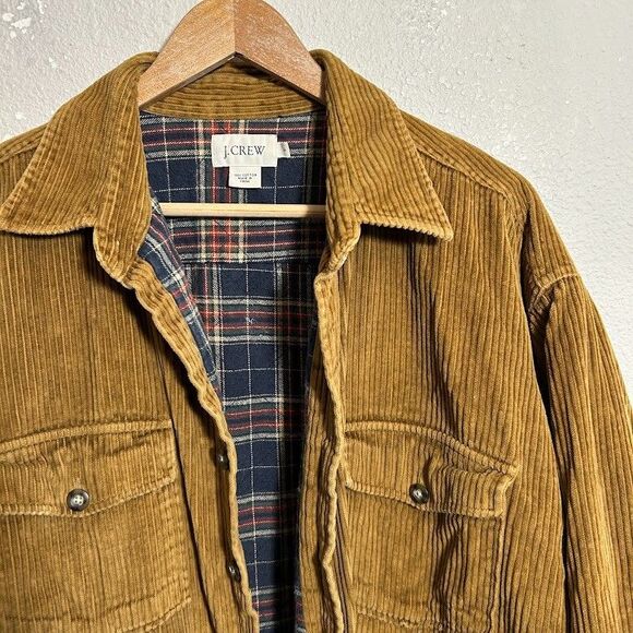 J.Crew Mens Corduroy Shirt Jacket L Brown Plaid Flannel Lined Cotton Heavy - Picture 4 of 9